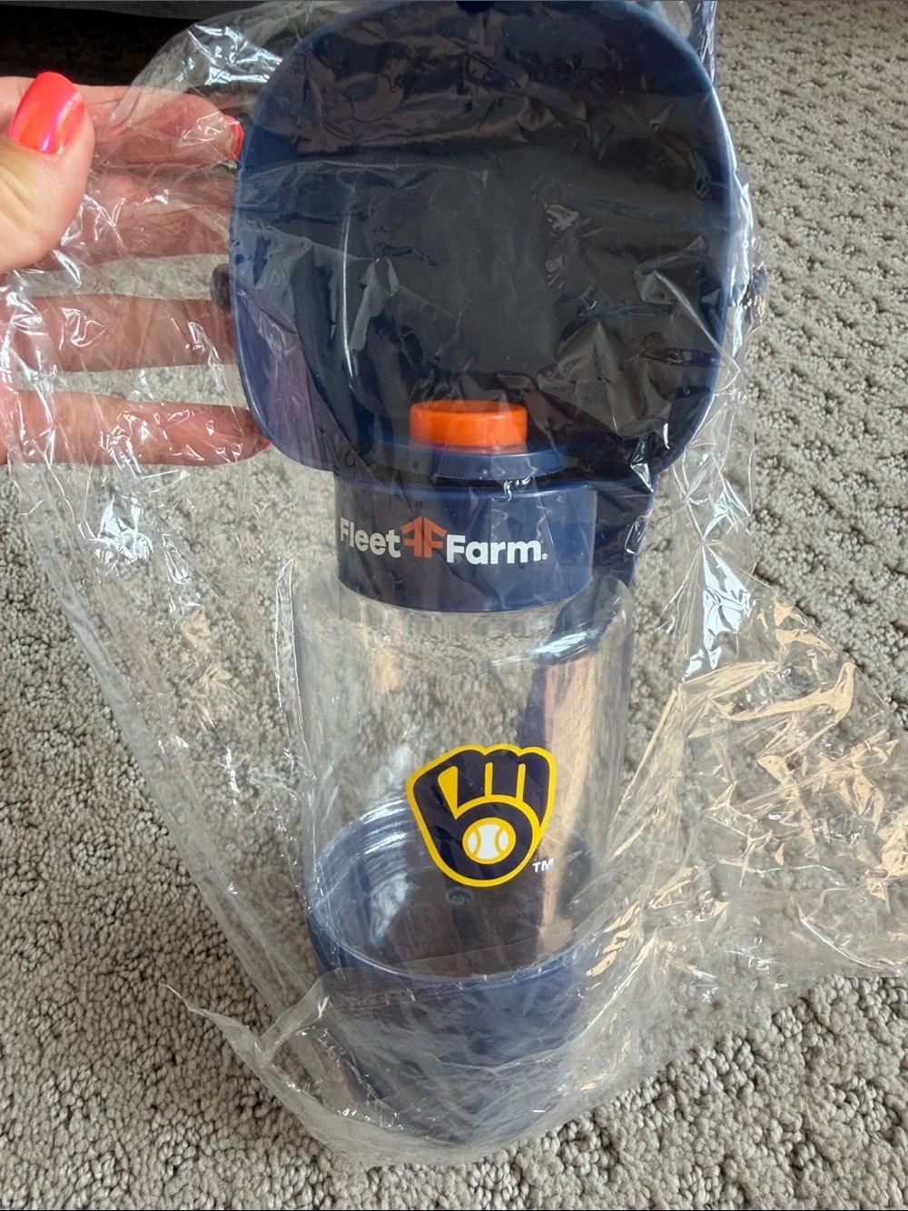 Fleet Farm x Milwaukee Brewers Clear Water Bottle with Navy Lid